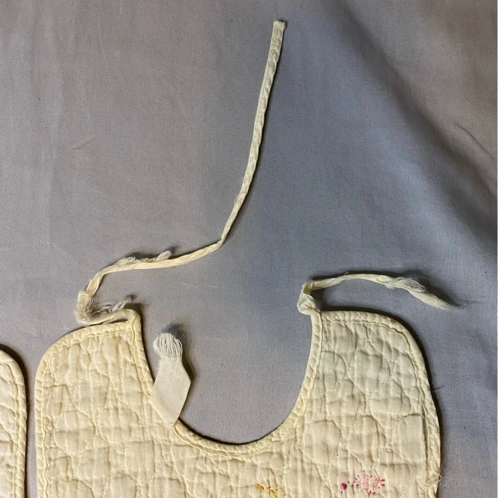Vintage Bibs cross Stitched Embroidered Mickey Minnie‎ Figaro Cow Nursery Rhymes